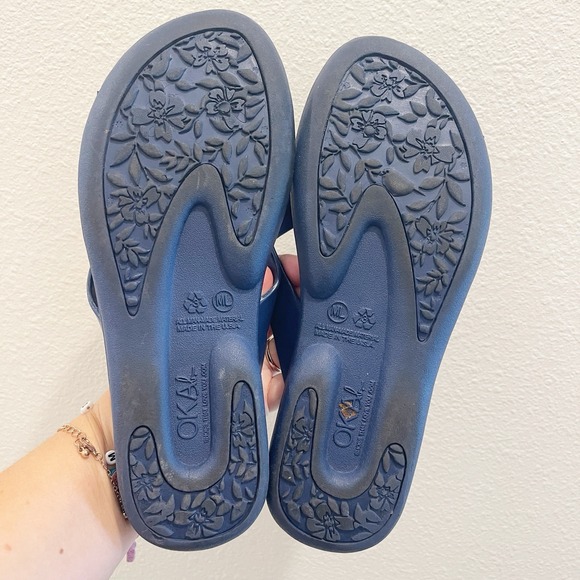 Okal Flip Flop Women M/L Blue Comfort Beach Sand Dollar Coastal Cruise Sandy - Picture 6 of 8
